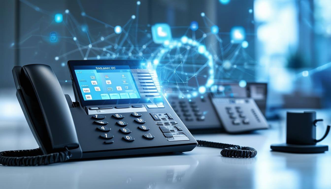 An image of a VoIP phone system with advanced AI features, costefficiency, scalability, flexibility, and reliability to transform small businesses